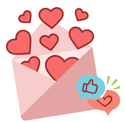 Graphic of envelope with hearts coming out
