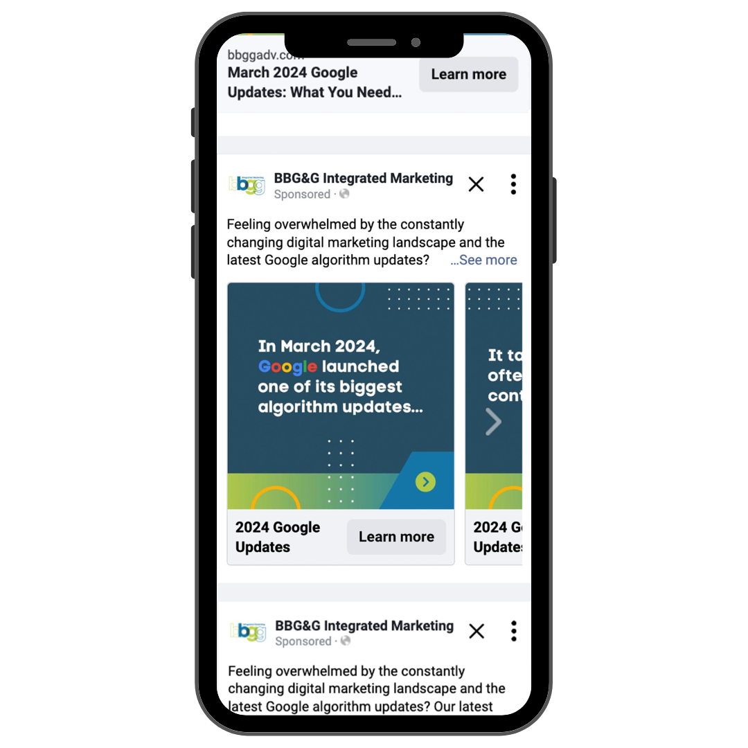 Phone mockup of BBG&G Carousel ad