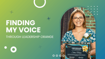 Finding My Voice Through Leadership Orange graphic