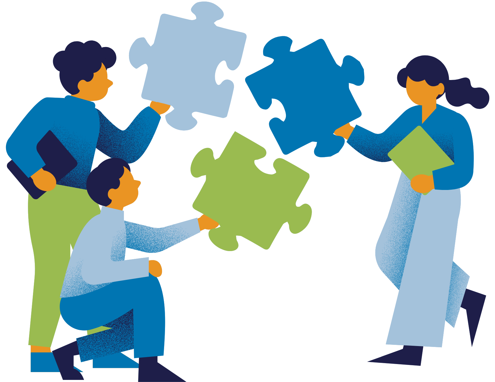 Graphic of people putting puzzle pieces together