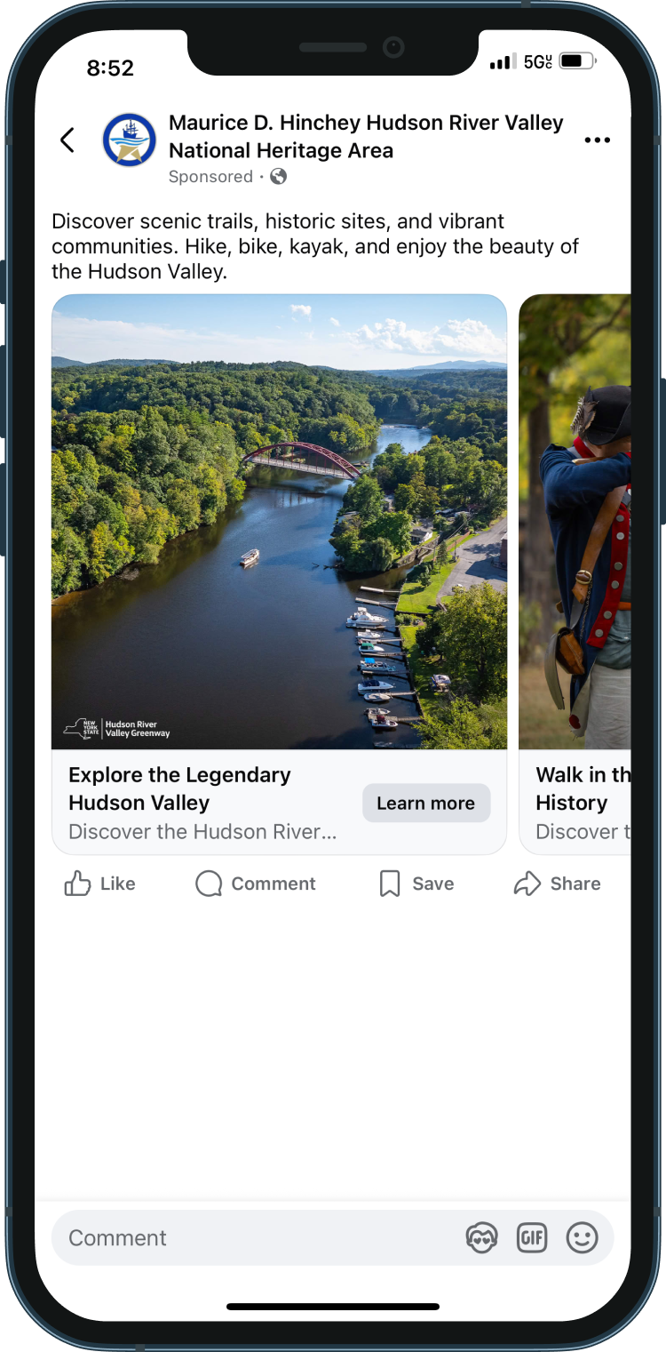 HRV Greenway Mobile 1 Mobile mockup of Hudson River Valley Greenway Facebook ad