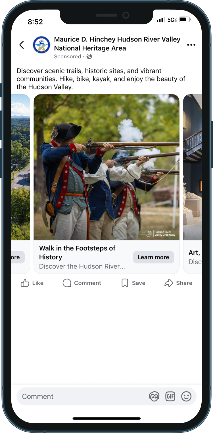 HRV Greenway Mobile 2 Mobile mockup of Hudson River Valley Greenway Facebook ad
