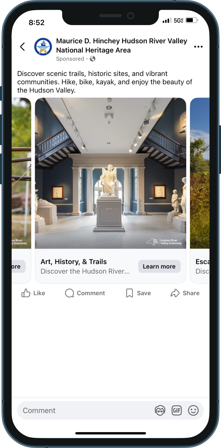 HRV Greenway Mobile 3 Mobile mockup of Hudson River Valley Greenway Facebook ad