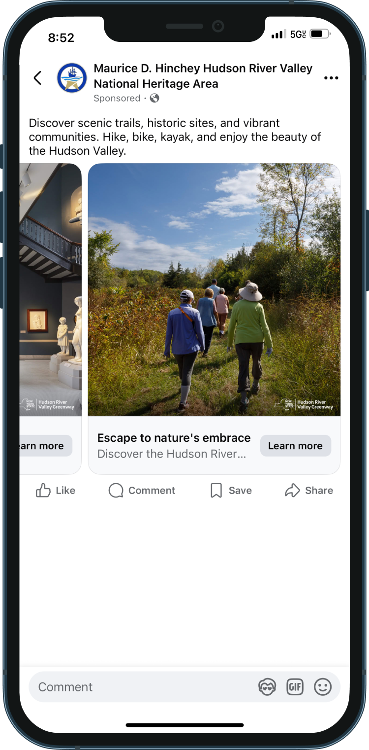 HRV Greenway Mobile 4 Mobile mockup of Hudson River Valley Greenway Facebook ad