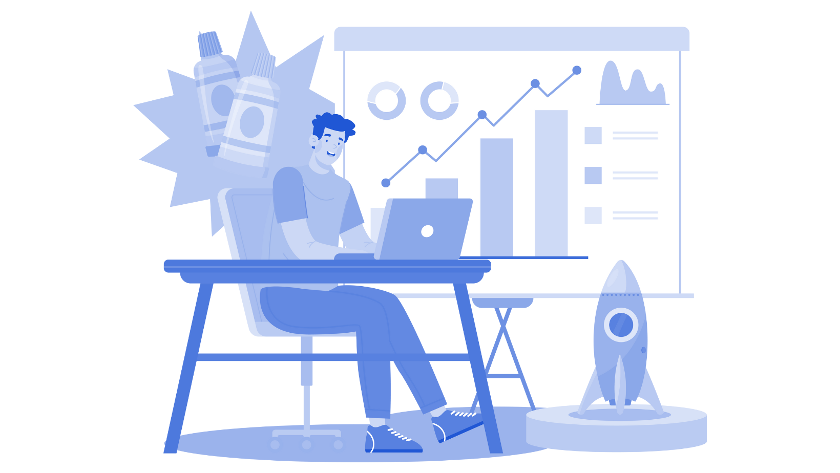 Marketing Automation Blog - Graphic 6 Graphic of Entrepreneur managing business and service development.