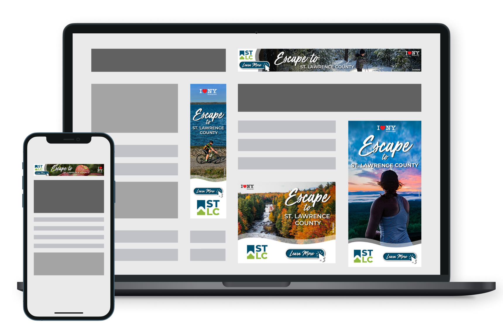 STLC Laptop and Mobile Display Ads Mockup of St Lawrence County Laptop and Mobile Display Ads