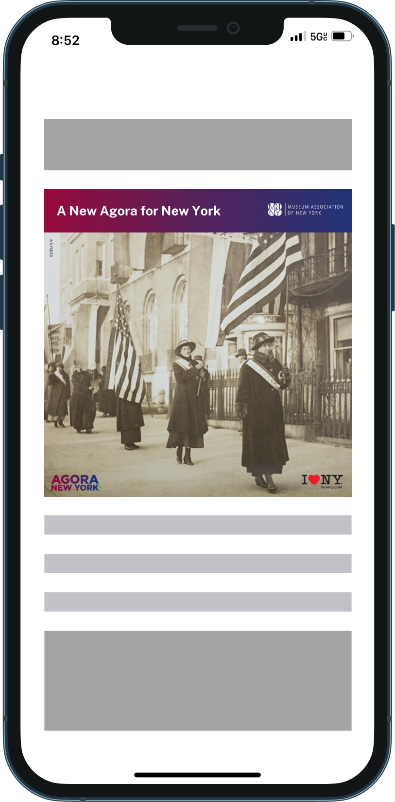 Mobile mockup of Museum Association of NY ad