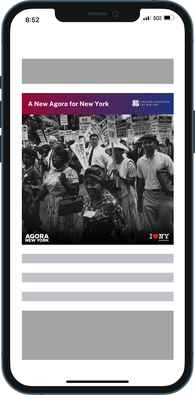Mobile mockup of Museum Association of NY ad